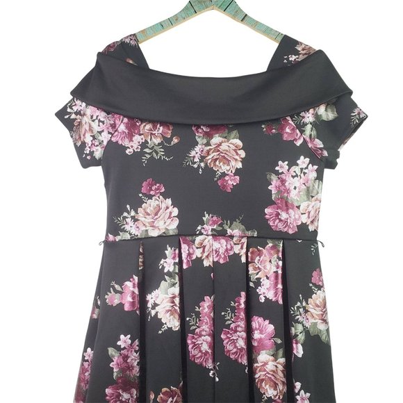 Knit Works Metallic & Pearl Floral Off the Shoulder Plus SZ Girls A-Line Dress - Picture 4 of 11